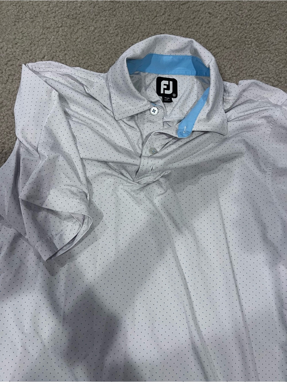 FootJoy Men’s White Polo with Light Blue Collar Trim medium